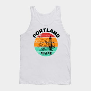 Portland Maine Lighthouse Retro Vintage Sunset Tank Top